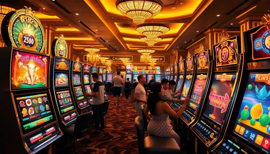 Rasakan sensasi Slot Thailand dengan mesin berwarna-warni dan pemain yang tenggelam dalam permainan.