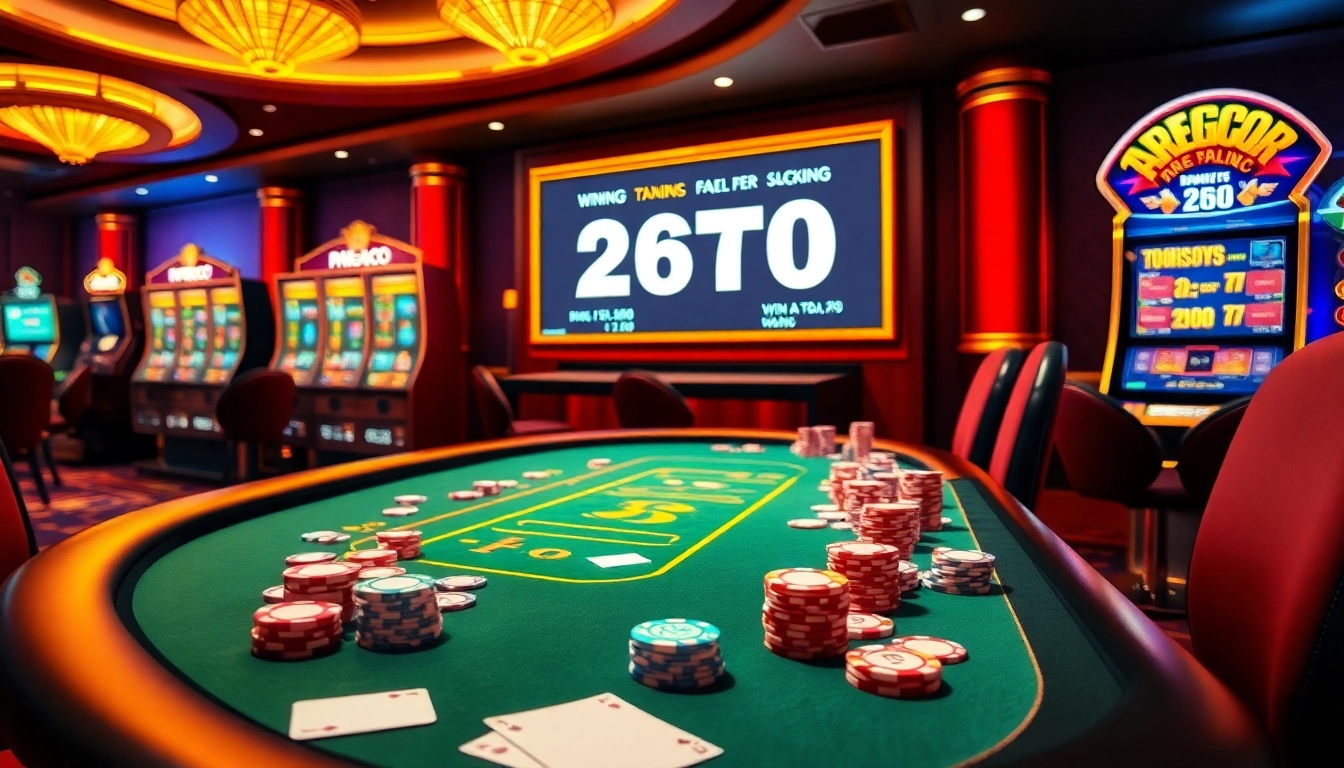 Experience the thrill of aresgacor at a luxurious casino, featuring vibrant poker tables and winning RTP displays.
