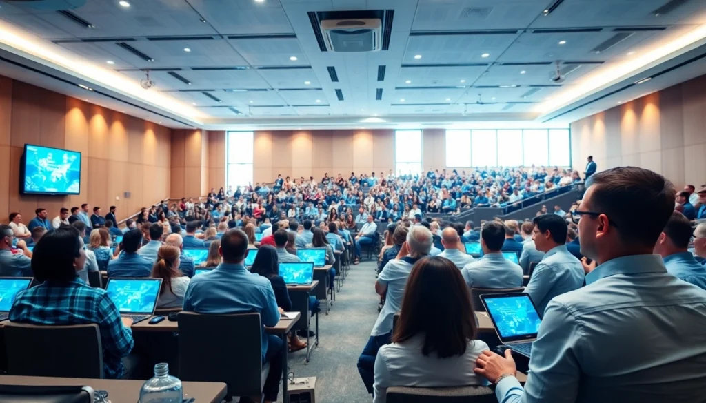 Engaged attendees at a technology leadership conference, showcasing dynamic presentations and collaboration.