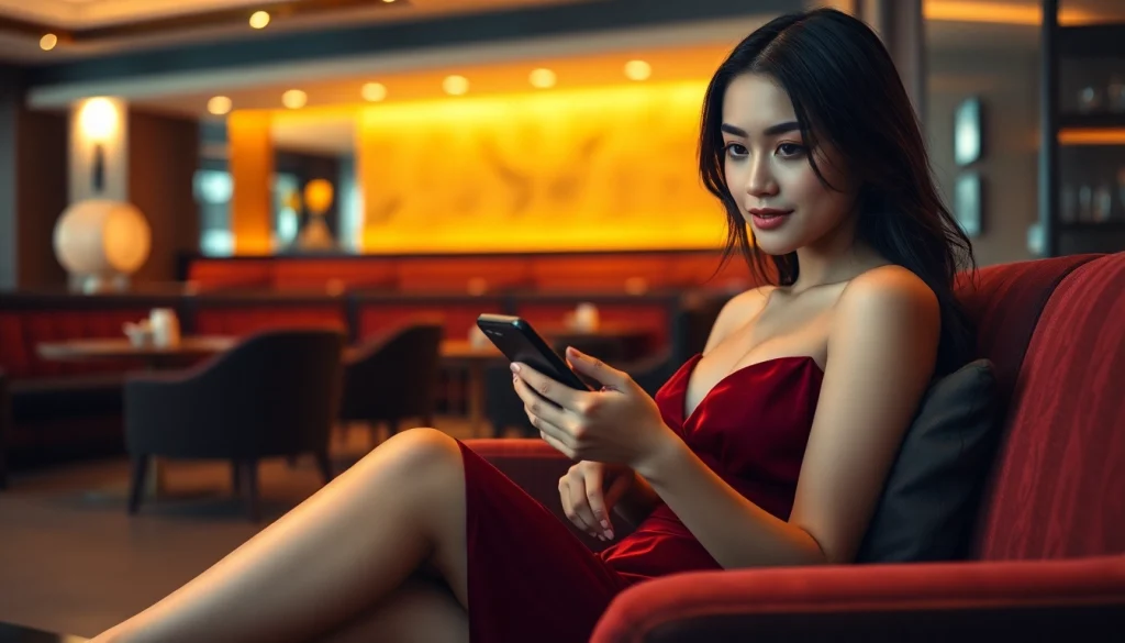 Singapore escort in a luxurious lounge, exuding sophistication and elegance.