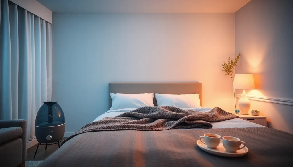 落ち着いた要素を添えた、風邪を一晩で治す方法をPRする安らかな寝室の情景