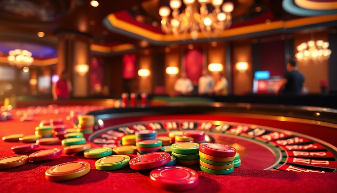 Aksi permainan bbni4d di meja roulette dengan warna cerah dan suasana kasino yang mewah.