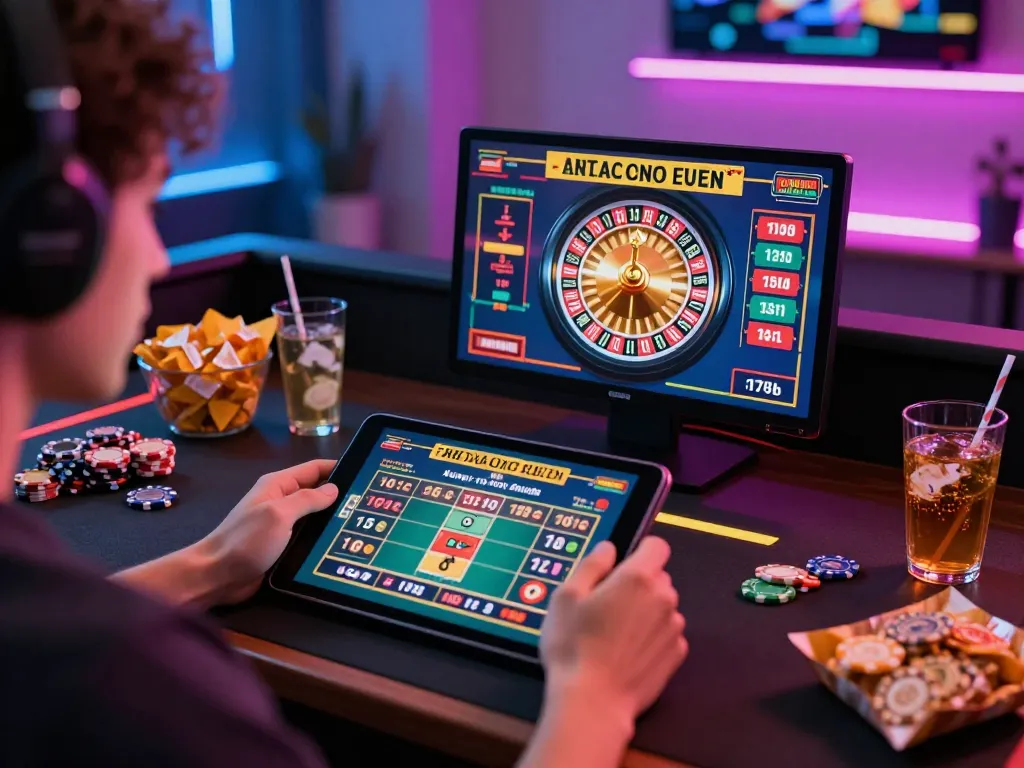 Gamer menggunakan tablet untuk bermain roulette online yang menampilkan oracle apps hub untuk taruhan strategis