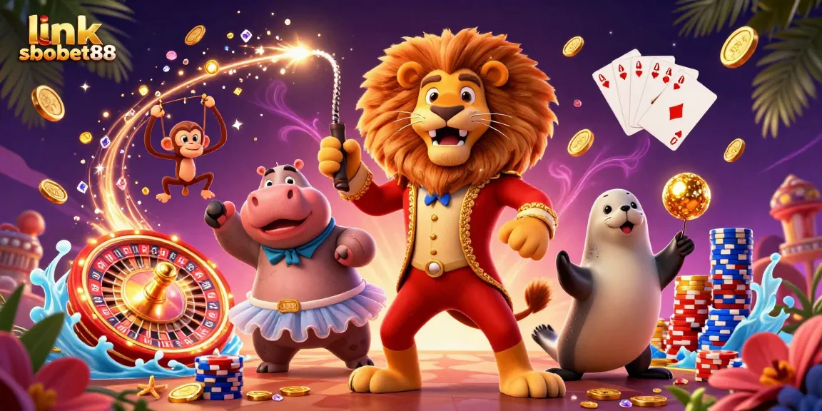 Experience thrilling games with link sbobet88 amid vibrant 3D casino characters and elements.