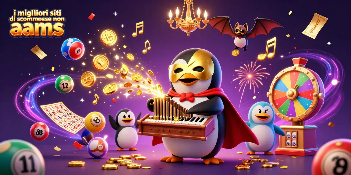 Giocando ai migliori siti di scommesse non AAMS, una scena vivace con un pinguino opera e monete d’oro.
