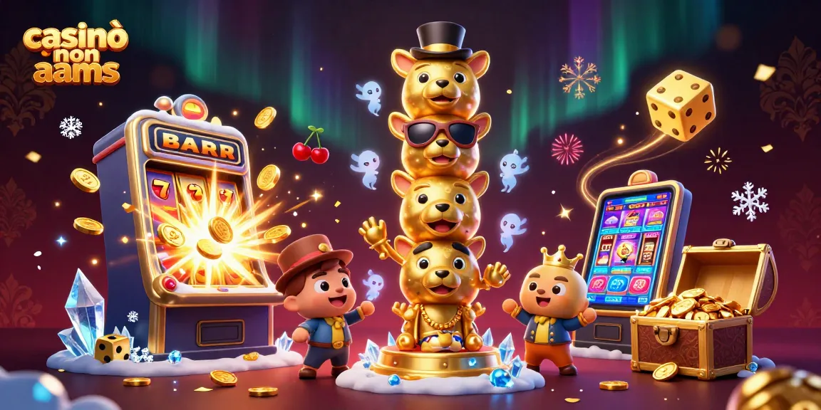 Scopri i migliori casinò non AAMS con un'illustrazione 3D ricca di elementi di gioco e colori vivaci.