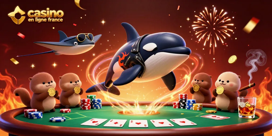 Gagnez au casino en ligne France avec cette scène colorée de personnages marins célébrant des gains.