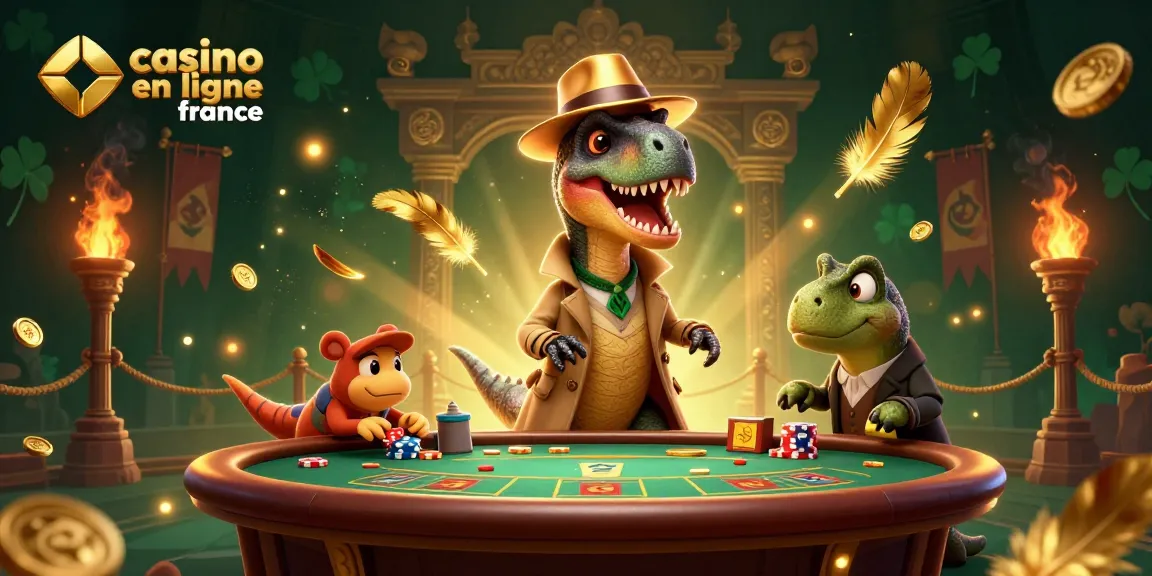 Jouez au casino en ligne France avec des dinosaures sur des tables de blackjack, capture trépidante.