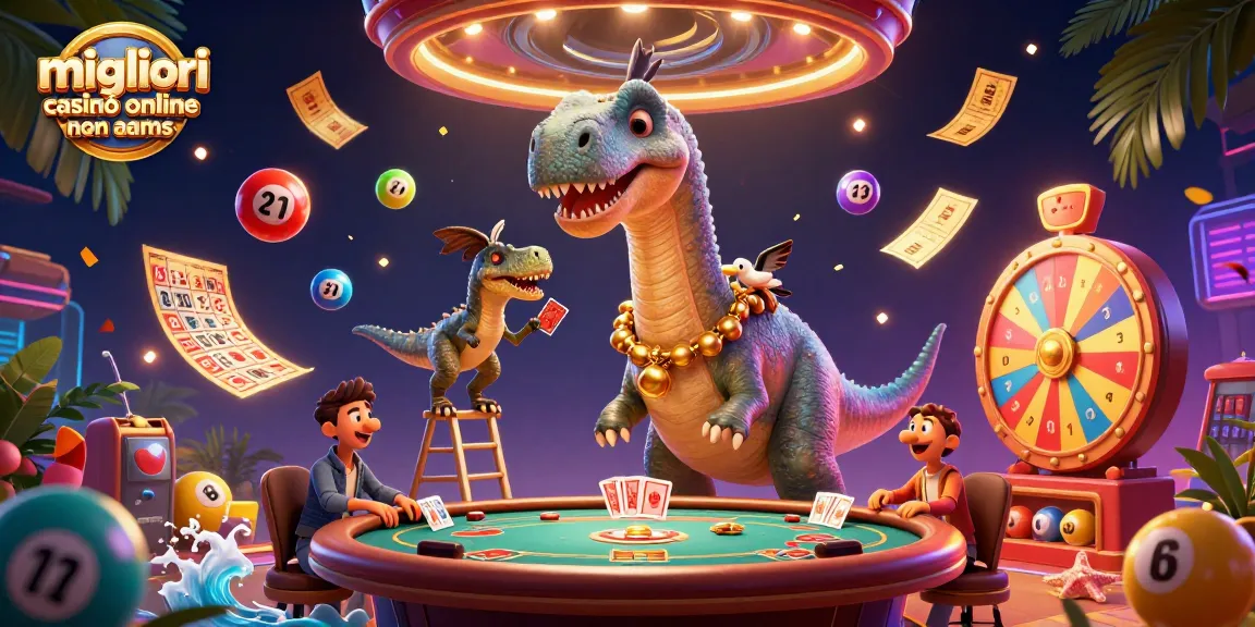 Migliori casinò online non AAMS: brontosauro intrattenuto da un rapace in un casinò vivace.