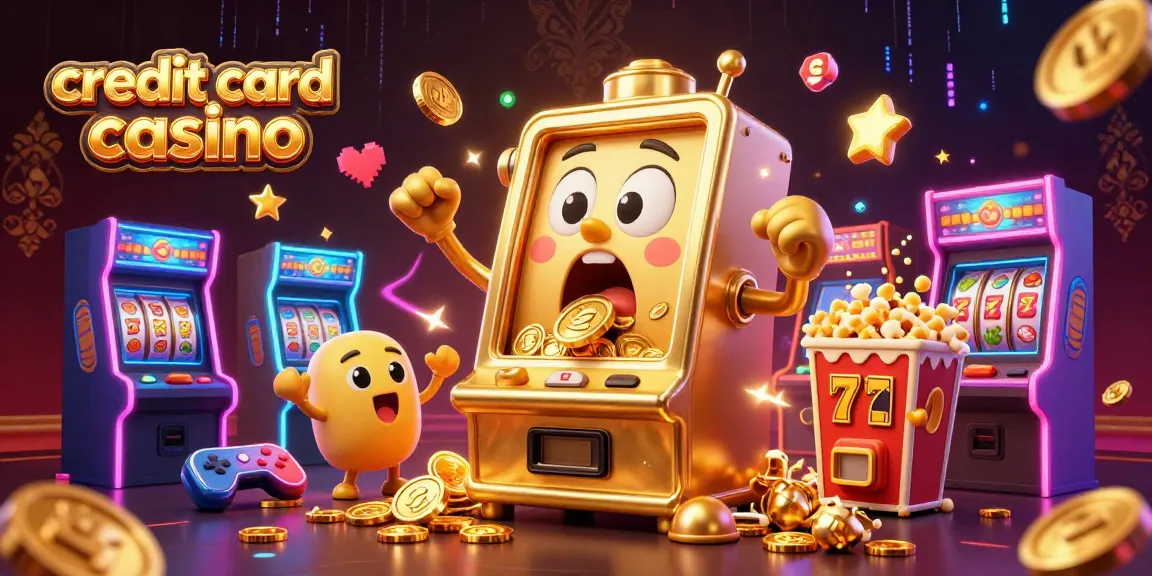 Experience the thrill at a credit card casino with cheerful slot machines celebrating a jackpot win.