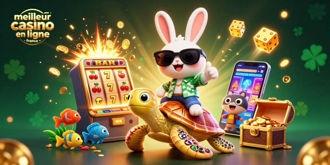 L'illustration animée d'un adorable lapin chanceux dans un casino en ligne, offrant des gains éclatants au meilleur casino en ligne France.