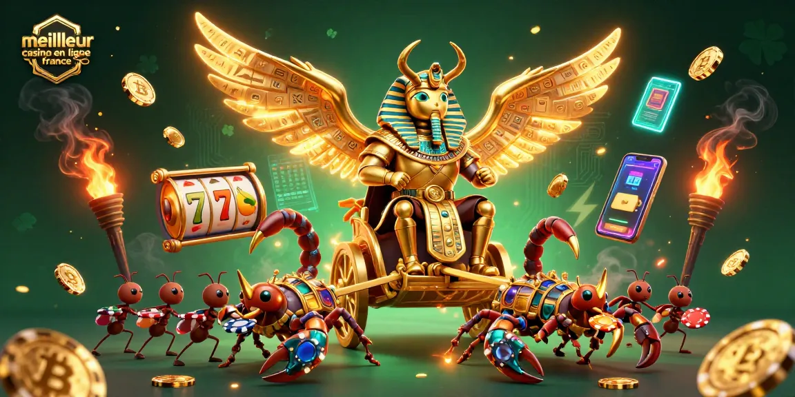 Explorez le meilleur casino en ligne France avec une illustration dynamique et colorée des jeux de casino.