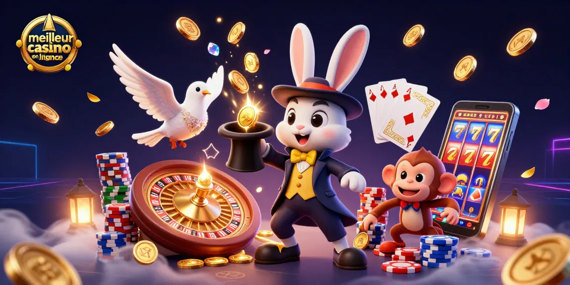 Visualiser le meilleur casino en ligne France avec un magicien, une colombe et un singe espiègle.