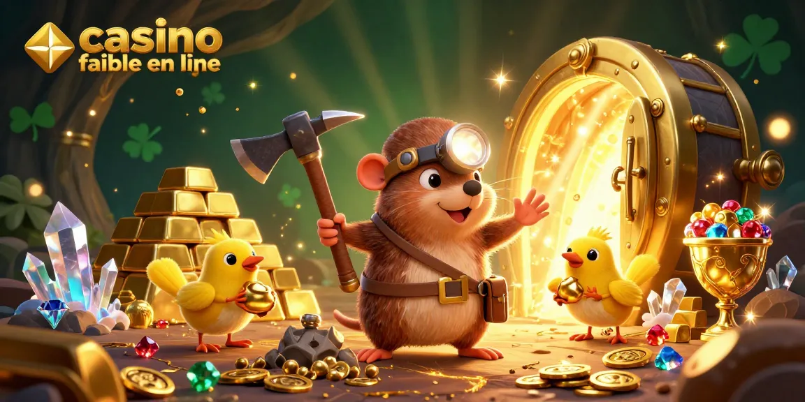 Plongez dans l'univers du casino fiable en ligne avec un mole et un canari, entourés de trésors scintillants.