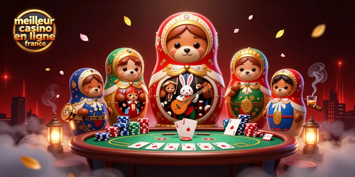 Vivez l'expérience du meilleur casino en ligne France avec une illustration captivante de jeux de cartes et des personnages colorés.