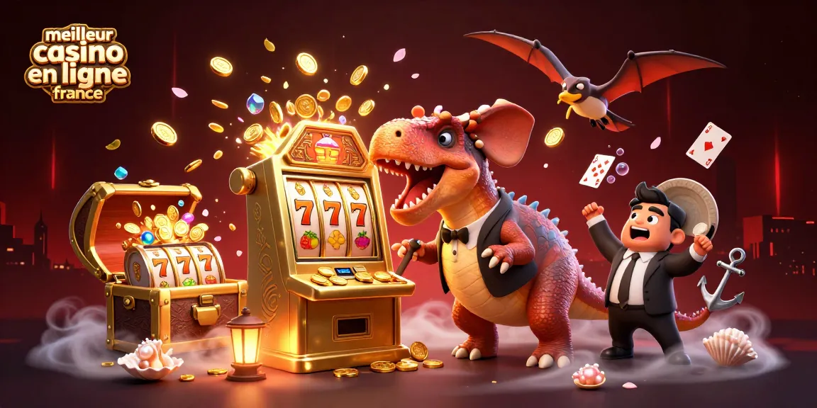 Illustration montrant un pachycéphalosaurus frappant une machine à sous, évoquant le meilleur casino en ligne en France.