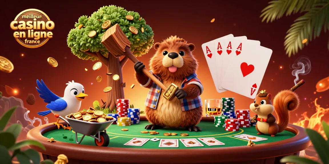 Choppez des arbres pour des pièces d'or avec meilleur casino en ligne france dans une scène animée remplie de jeux de cartes.