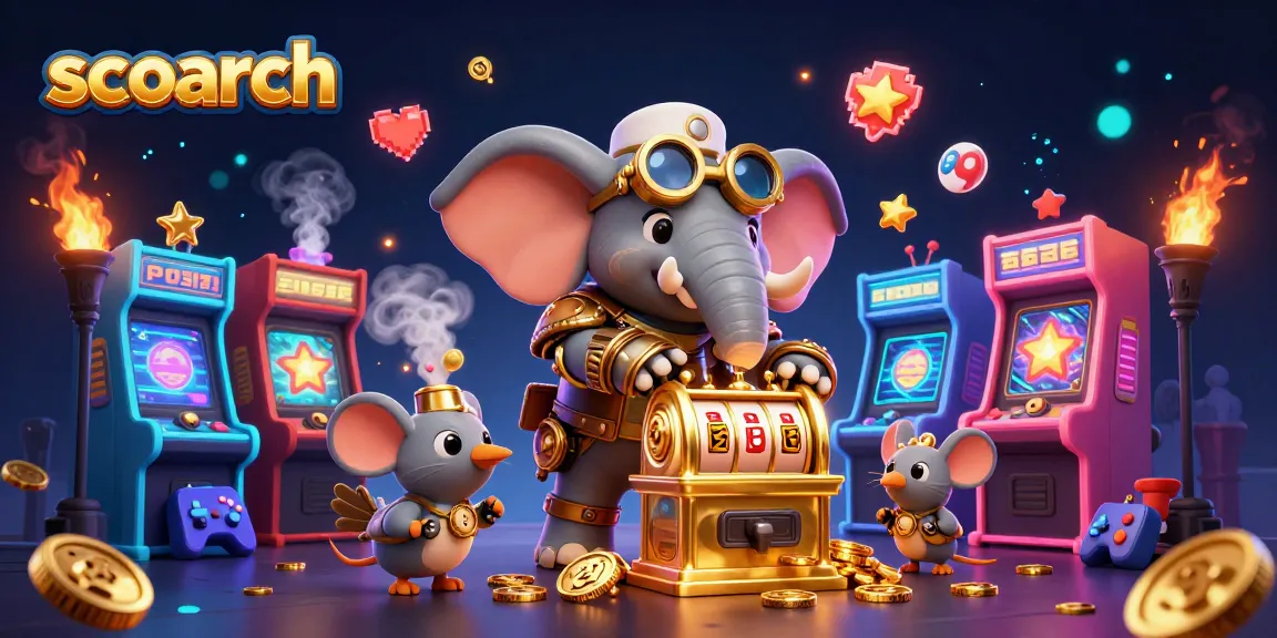 Engage in exciting gameplay at scoarch's vibrant casino featuring steampunk characters and colorful elements.