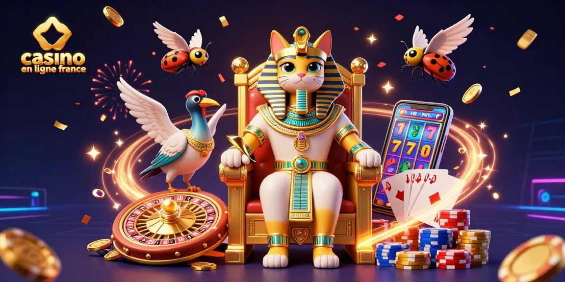 Découvrez l'univers du casino en ligne France avec un pharaon moderne entouré de jeux captivants.