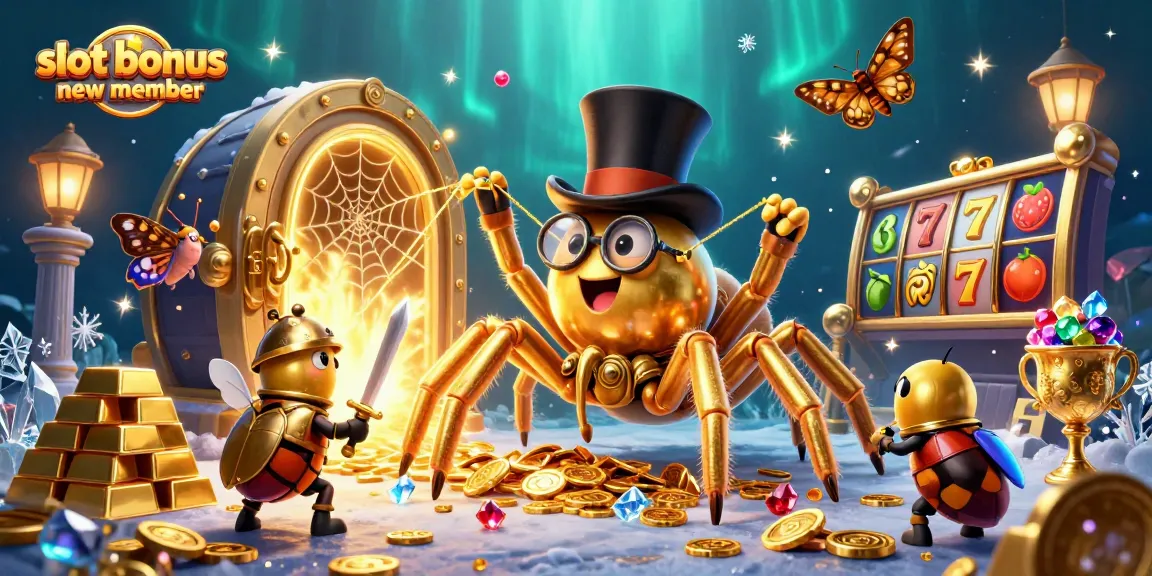 Experience thrilling wins with slot bonus new member in a vibrant casino adventure scene.
