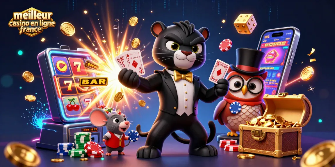 Accédez à un événement de casino époustouflant avec meilleur casino en ligne France, une panthère élégante distribuant des cartes.