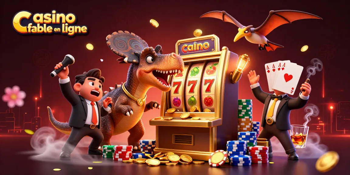 Illustration 3D de casino fiable en ligne avec un pachycephalosaurus et un ankylosaure dans un environnement ludique.