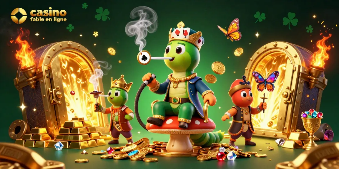 Illustration captivante d'un casino fiable en ligne avec un personnage coloré soufflant des symboles de poker.