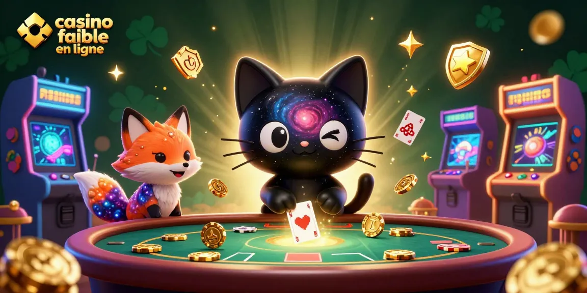 Un chat noir de trou noir attrape des jetons d'or dans un casino fiable en ligne.